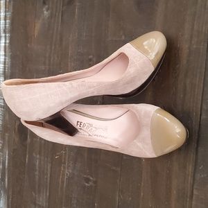 salvatore ferragamo women suade patten leather toe box size  7b